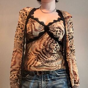 Y2K Frank Lyman leopard print blouse set